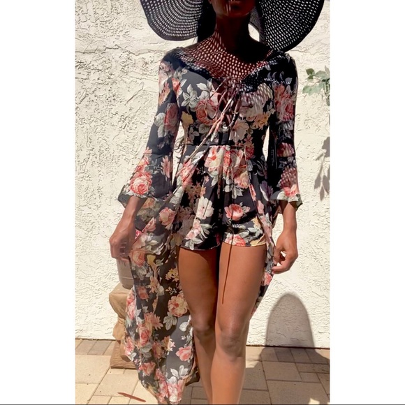 New! Women’s Black Floral Romper - Picture 3 of 5